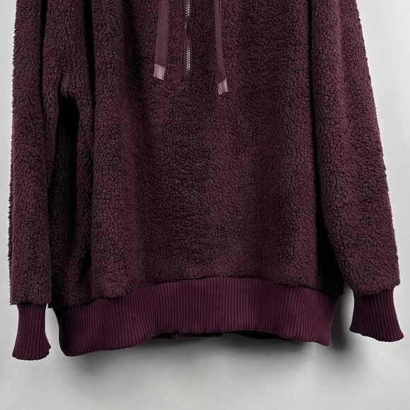 Members Mark Cozy Sherpa Pull Over Jacket Hoodie XL Plush Plum Quarter Zip-Up - Picture 5 of 11